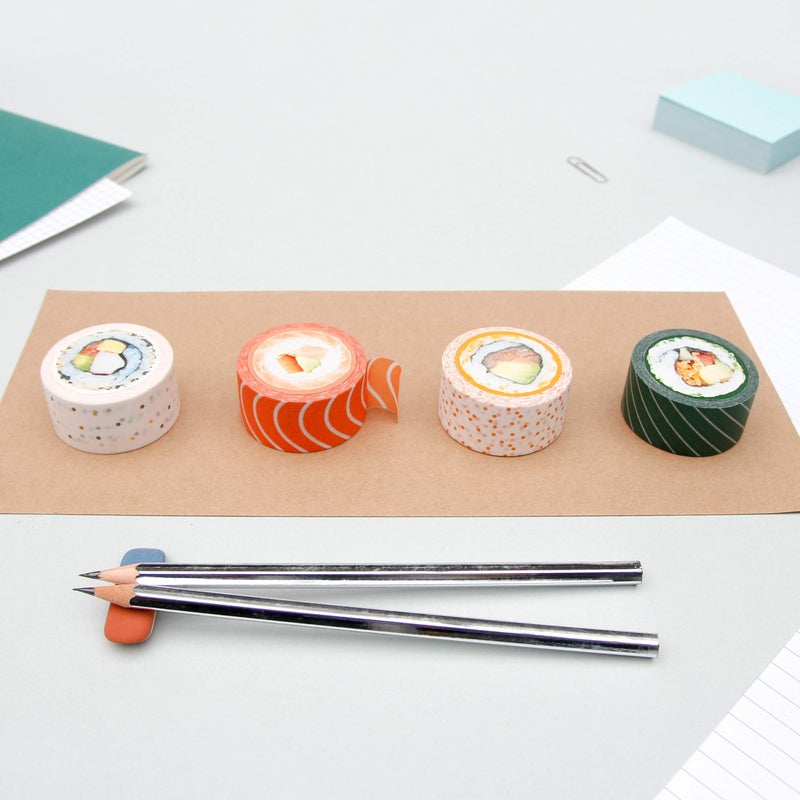 Suck UK Washi Tape - Sushi Masking Tape - Japanese Stationery - Scrapbook Supplies - Novelty Adhesive Tapes - Quirky Craft Supplies - Sushi Gifts - Decorative Paper Set - Japanese 10m Rolls - 4 Pack - Image 5